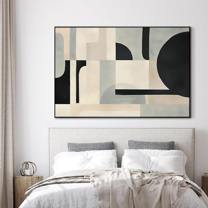 SIGNWIN 46"x72" Extra Large Framed Wall Art Modern Neutral Abstract Geometric in Black and Beige, Clean Minimalist Design for Home Living Room Bedroom Decor (Frame Assembly Required)-Ruum Studio Home