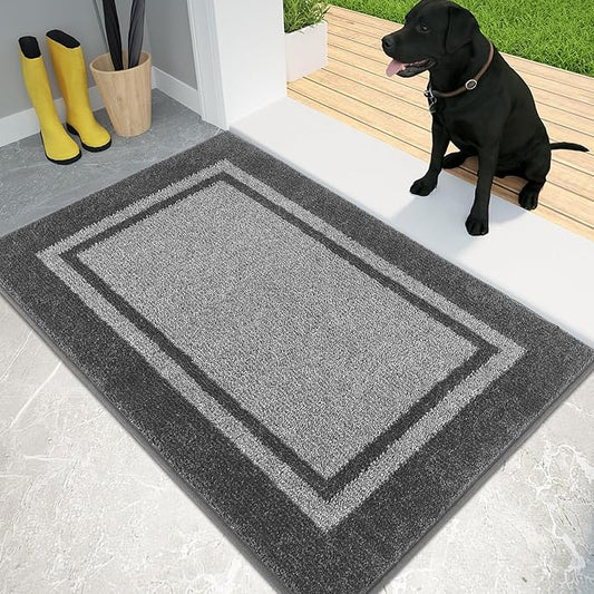 PURRUGS Dirt Trapping Door Mat 20" x 32", Non-Slip/Skid Machine Washable Entryway Rug, Shoes Scraper, Area Rug, Super Absorbent Welcome Mat for Muddy Wet Shoes and Paws, Light Grey & Dark Grey-Ruum Studio Home