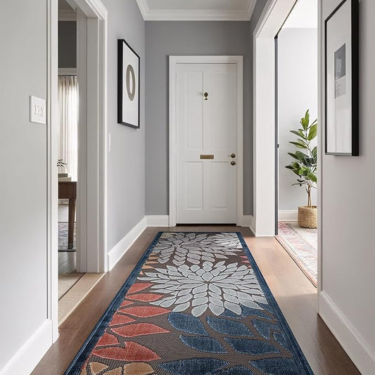 Beverly Rug Outdoor Runner Rug 2x7 Modern Floral Tropical Area Rugs for Indoor and Outdoor Patio Easy to Clean Non Shedding Living Room Porch Garden Washable Outside Carpet (2 x 7 Brown)-Ruum Studio Home