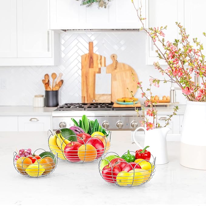 Simple Houseware Modern 3-Tier Hanging Fruit Basket, Chrome-Ruum Studio Home