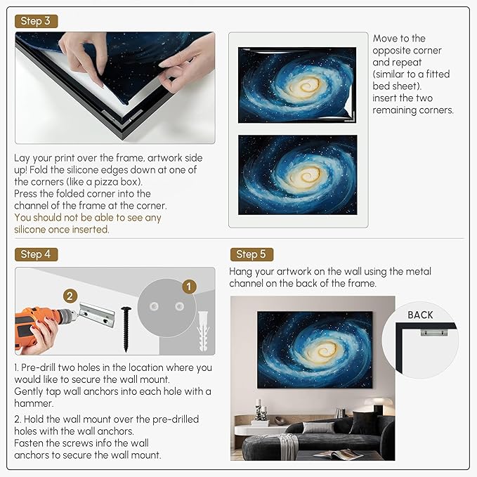 SIGNWIN 46"x72" Extra Large Framed Wall Art Spiral Galaxy Vivid Blue and Yellow Cosmic Space Illustration for Home Living Room Bedroom Decor (Frame Assembly Required)-Ruum Studio Home