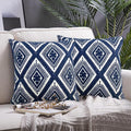 Alysheer Embroidered Decorative Throw Pillow Covers 18x18 inches Set of 2 Pieces, Boho Geometric Modern Chic Classic Pattern Cotton Cushion Cases for Sofa Couch Bed Living Room(Navy Blue)-Ruum Studio Home