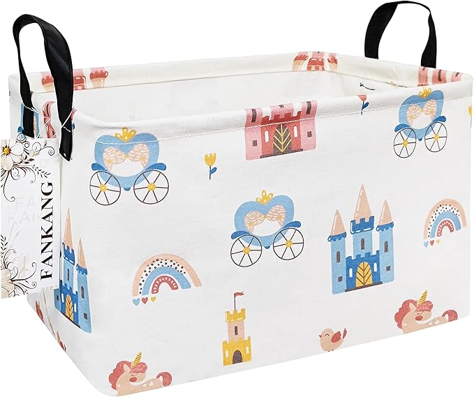FANKANG Storage Bins, Nursery Hamper Canvas Laundry Basket Foldable with Waterproof PE Coating Large Storage Baskets for Kids Boys and Girls, Office, Bedroom, Clothes,Toys(Rec-castle carriage ）-Ruum Studio Home