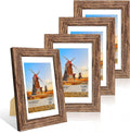 4x6 Picture Frame Set of 4, 4 x 6 Wood Photo Frames with Mat for 3.5x5, Natural Wooden Frame with Real Glass Cover for Wall and Tabletop Display,Rustic Brown-Ruum Studio Home