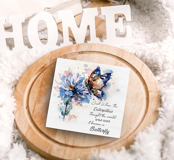 SRADMO Inspirational Desk Signs, Inspirational Butterfly Wood Box Sign Desk Decor, Motivational Desk Decor, Encouragement Theme Wooden Block Box Sign Decoration for Home Office Shelf Table Decor-Ruum Studio Home