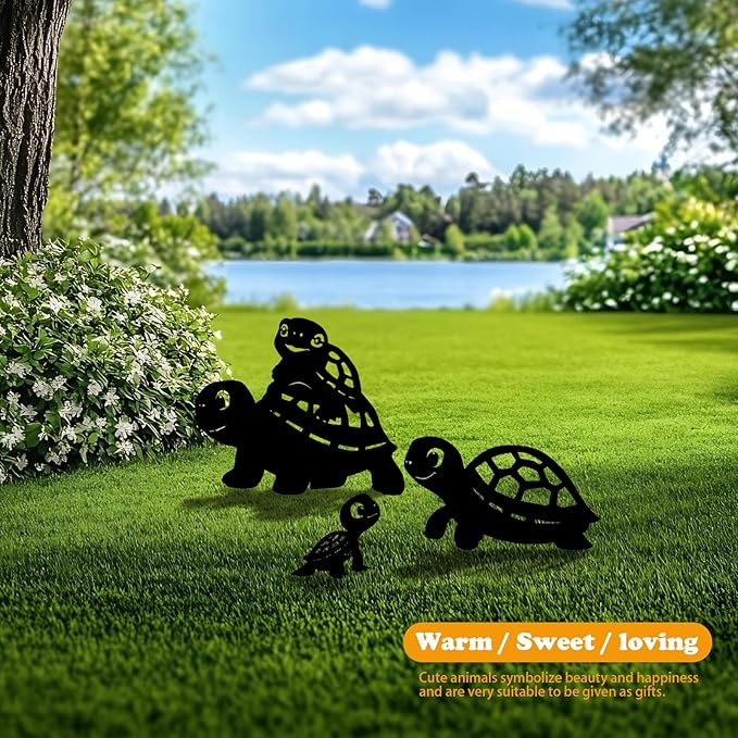 3 Pack Turtle Metal Garden Decorative Stakes, Weather Proof Silhouette Statues for Yard, Patio,Outdoor Decor for Turtle Lovers and Pet Owners-Ruum Studio Home