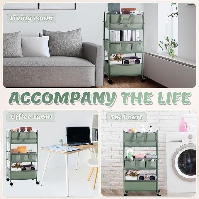 Honeydak 2in1 Baby Diaper Caddy Organizer Cart 3 Tier Large Capacity Metal Utility Bedside Rolling Cart with Divider for Newborn Nursery Essential Must Have for Crib Bedroom Baby Shower(Green)-Ruum Studio Home
