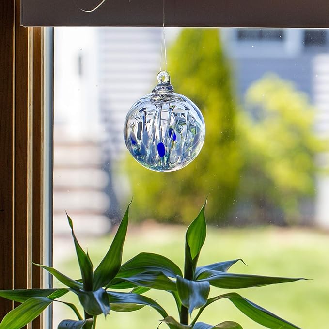 Luke Adams Glass | 3" Mini Glass Tree of Life | Handmade Ornament | Hanging Garden Gazing Ball | Indoor Outdoor Home Décor | (Blue)-Ruum Studio Home