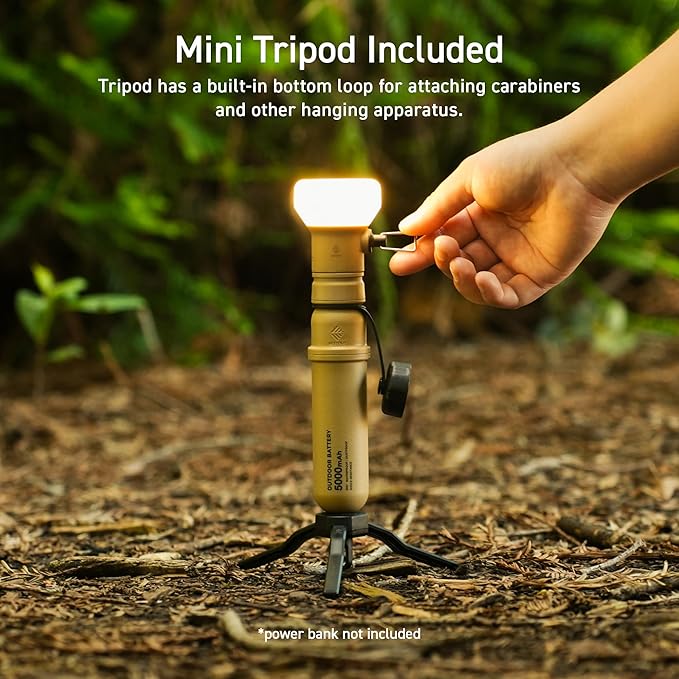 ELECOM NESTOUT Outdoor Camping LED Lantern w/ Mini Tripod, Dimmable USB Powered Soft LED Light, IP44 Water Dust Resistant, 10-350 Lumen, Portable Lamp for NESTOUT Power Bank, Beige (LAMP-1)-Ruum Studio Home