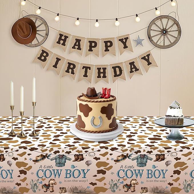ATFUNSHOP Cowboy Baby Shower Tablecloth 4 Pack 54X108 A Little Cowboy is On The Way Western Theme Table Cover, Rustic Baby Boy Rodeo Party Decorations-Ruum Studio Home