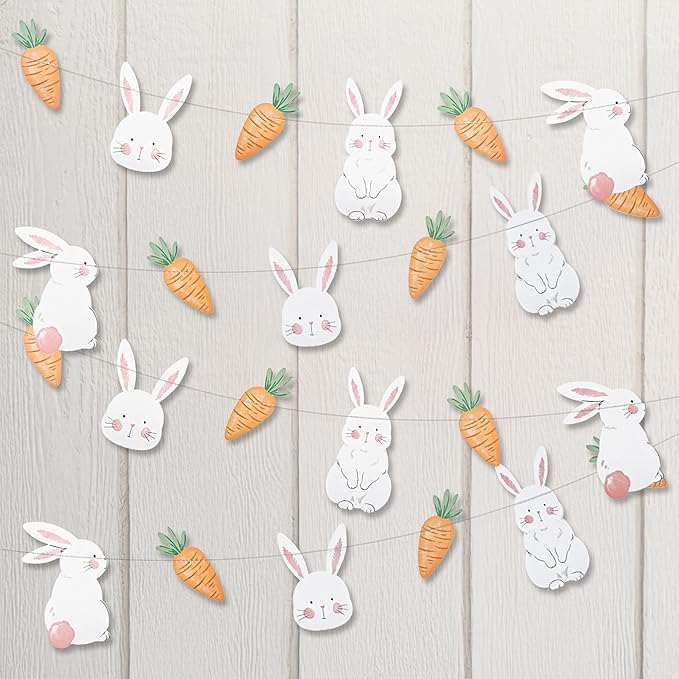 Cheerland Bunny Garland Party Decorations Cute Rabbit Carrot Banner Hanging Streamer for Girls Kids Birthday Baby Shower Classroom Home Office Decor Easter Garden Animal Tea Parties Supplies 2pcs-Ruum Studio Home