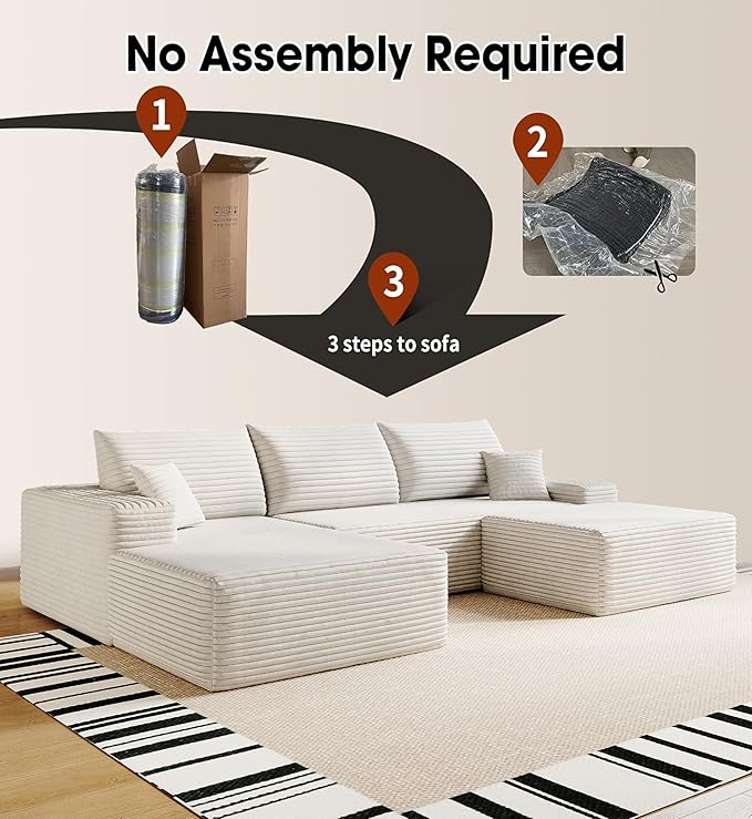 108" Sectional Couches for Living Room Modern Modular Sofa with L-Shape Couchs Upholstered Boneless Couch Deep Seat Sectional Couch with Chaise (White, Left Facing Chaise+2Seaters+1Ottoman)-Ruum Studio Home