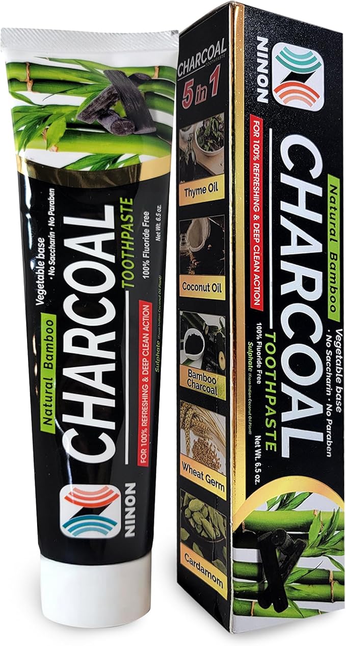 Activated Charcoal Whitening Toothpaste, Fluoride-Free, Enamel-Safe, Natural Mint Flavor, 6.5oz Tube for Stain Removal and Fresh Breath Pack of 1-Ruum Studio Home