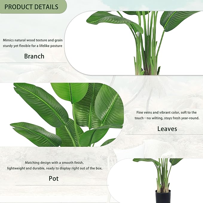 Lifelike Bird of Paradise Silk Artificial Plant Faux Banana Leaf Tree for Home Decor - Perfect Indoor Floor Plant with 9 Trunks (1, Black Planter, 4 FT)-Ruum Studio Home