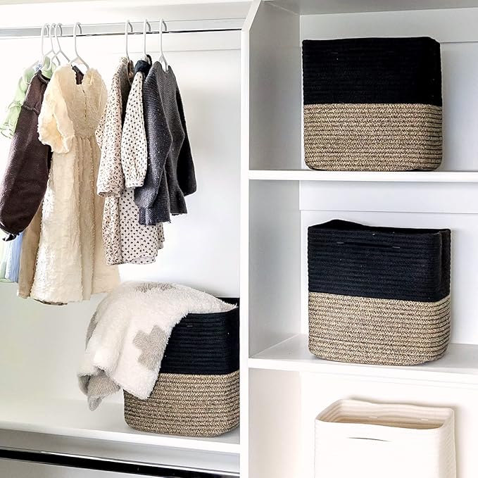 NaturalCozy Storage Cubes 11 Inch Cotton Rope Woven Baskets for Organizing, 3-Pack | Cube Storage Bin | Square Storage Baskets for Shelves Organizer, Classroom, Kids Toy Bins, Closet, Baby Nursery-Ruum Studio Home