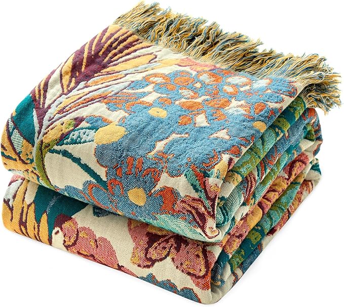 MSGKV Boho Throw Blanket for Couch Bed Chair 100% Cotton Muslin Breathable Vine Embroidery Blanket 50"x60" Sofa Blankets for All Seasons Lightweight Farmhouse Blankets Boho Home Decor-Ruum Studio Home