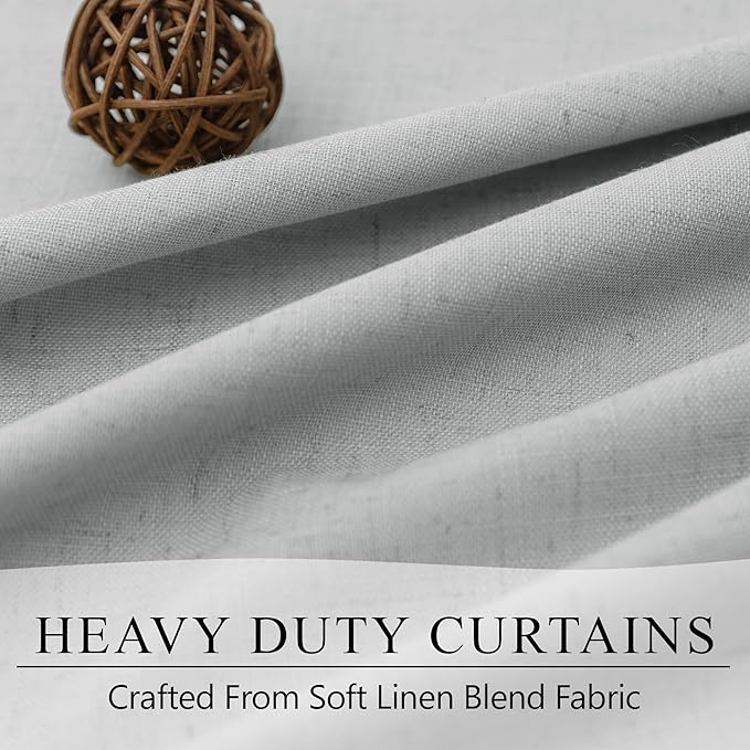 Light Gray Linen Blackout Curtains White Backing 102 Inch Long 2 Panel Sliding Glass Door Solid Grey Light Blocking Thermal Curtain for Summer Heat Energy Saving Weather Drapes for Bedroom Living Room-Ruum Studio Home