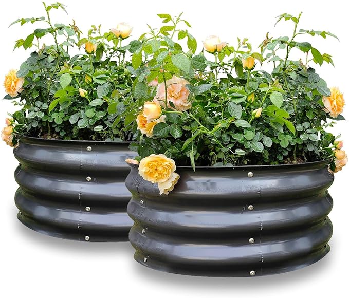 GARDMAX 2 Pack 2x2x1FT Galvanized Round Raised Garden Bed Kit, Metal Planter Boxes Outdoor with Easy Assembly, Large Garden Bed for Vegetables, Fruits, Flower, Herbs Dark Gray-Ruum Studio Home