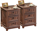 Farmhouse Night Stand Set of 2, 18" End Table with 3 Drawer Metal Handle, Dresser for Bedroom, Sofa Bed Side Table Chest of Drawers,Wood Nightstand Cabinet for Organizer, Living Room-Brown-Ruum Studio Home