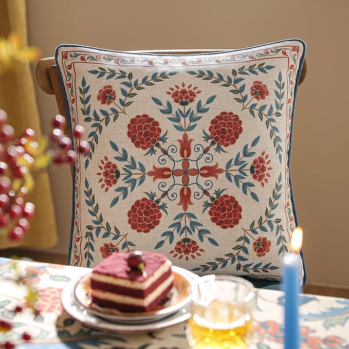 patdrea Designer Throw Pillow Covers Set of 4,Brilliant Vintage Red Tropical Linen with Floral Pattern Pillow Cover,Decorative Lumbar and Square Pillowcases Cushion for Bed Living Room Outdoor-Ruum Studio Home