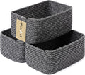 Small Storage Baskets for Organizing | Closet Organizer Bins | Shelf Toy Basket | Woven Rope Baskets | Cube Decorative Box | Shallow Basket | 11.5x7.5x4.7” | 3 Packs Dark Gray-Ruum Studio Home