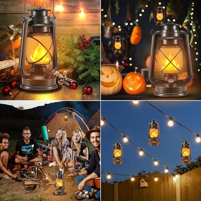 Outdoor Lanterns Waterproof Hanging Vintage LED Camping Lamps with Dancing Flame Non-Solar Remote Control Light Landscape Decor for Table Patio Garden Yard Pathway Porch 2Pack (3AA Batteries Power)-Ruum Studio Home