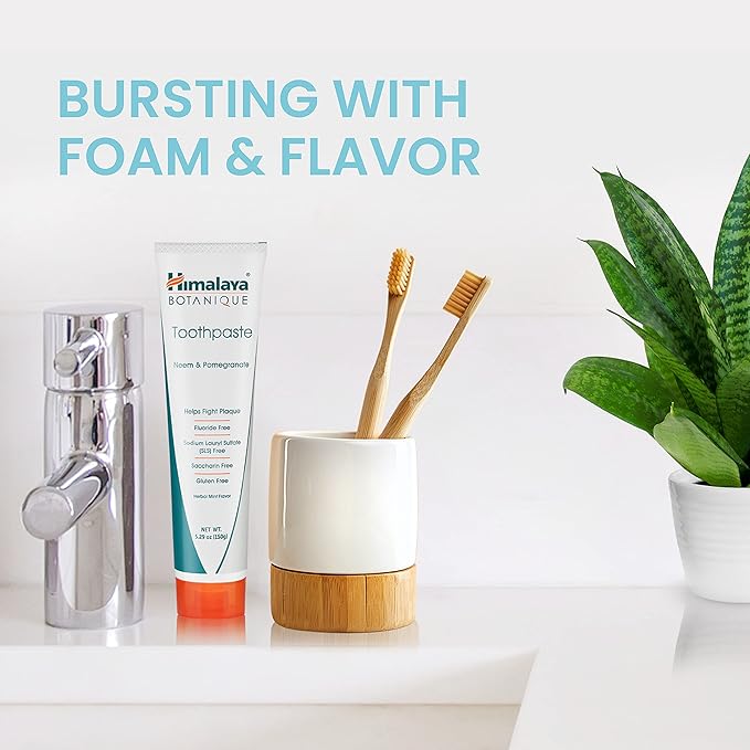 Himalaya Botanique Neem & Pomegranate Toothpaste, Mint Flavor - Fluoride Free Toothpaste Fights Plaque & for Fresh Breath - Vegan, Gluten Free, No SLS, No Artificial Flavors or Colors, 5.29 oz-Ruum Studio Home