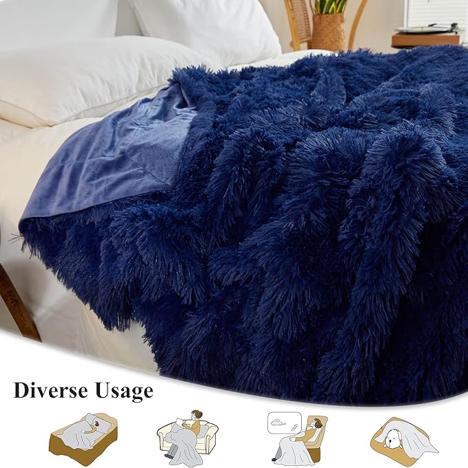 XeGe Luxury Faux Fur Throw Blanket, Blue Soft 50x60 Fluffy Blanket Throw, Shaggy Plush Decorative Couch Blanket, Cute Furry Bed Throw Holidy Fuzzy Lap Blanket for Kids Women Men Teen Girls Royal Blue-Ruum Studio Home