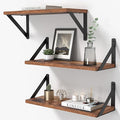 Heimlove Floating Shelves for Wall, 16 Inch Long Wood Floating Shelves Set of 3, Wall Mounted Hanging Shelf for Bathroom Bedroom Kitchen, Rustic Brown-Ruum Studio Home
