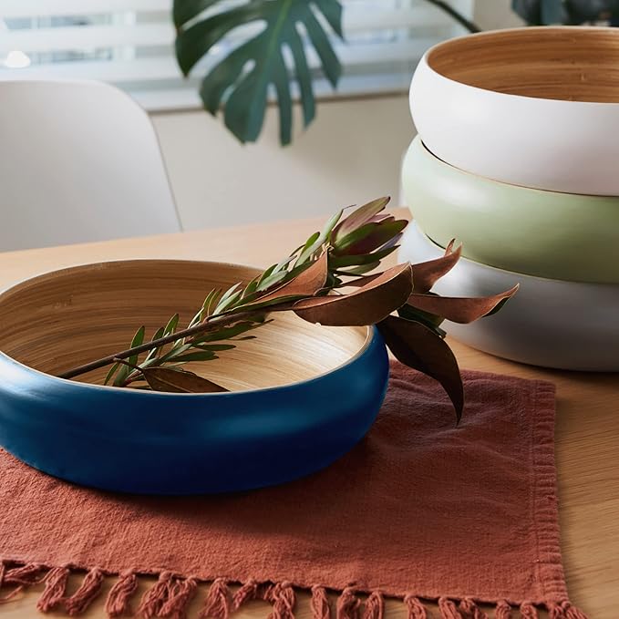 Fruit Bowl For Kitchen Counter, Decorative Bowl, Large Serving Bowl Or Fruit Basket For Kitchen Spun Bamboo (Blue)-Ruum Studio Home