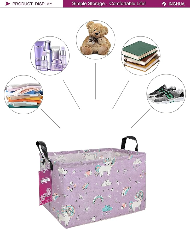 Rectangular Storage Basket Fabric Organizer Bin for Toys,Books,Clothes,Gifts,Pets-Perfect for Home,Office,Nursery,Dorm,Shelf(Rec-Unicorn)-Ruum Studio Home