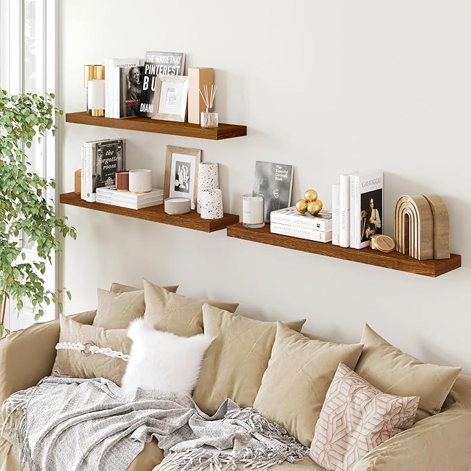 BAMEOS Floating Shelves,40 in W x 8in D Wall Mounted Wooden Shelves with Invisible Brackets Set of 3, Hanging Wall Shelves Decoration for Bedroom, Bathroom, Living Room and Kitchen-Ruum Studio Home