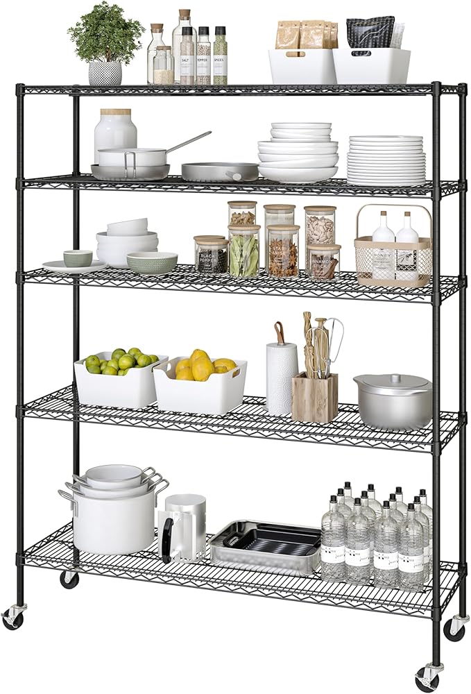 Seville Classics UltraDurable Heavy Duty NSF Solid Steel Wire Rack Storage Unit, Organizer for Garage, Warehouse, Office, Restaurant, Classroom, Kitchen, Black, 5-Tier Shelving, 60" W x 18" D-Ruum Studio Home