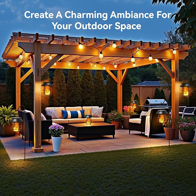 Solar Lanterns Outdoor Waterproof, Upgraded Flickering Flames Hanging Solar Lights for Outside with Wall Hooks, Halloween Decor Retro Metal Outdoor Lanterns Auto On/Off for Patio, Yard Decor-Ruum Studio Home