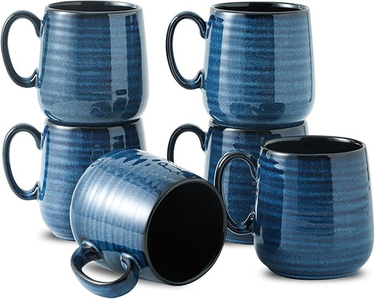 Hasense Espresso Cups 8 oz, Small Coffee Cups Set of 6, Ceramic Mugs with Handle for Coffee, Tea, Cappuccino and Mocha, Dishwasher & Microwave Safe, Blue-Ruum Studio Home