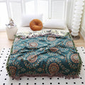 Snycler Boho Throw Blanket for Bed - 100% Cotton Ultra Soft Rustic Quilt - Blue Green Floral Printed Farmhouse Decor Bed Blankets, 60"×80" All Season Rustic Throw for Sofa Couch Chair-Ruum Studio Home