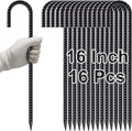 VVOKGO Rebar Stakes 16 Inches J Hook Heavy Duty Chain Link Fence Stakes, 16 Pcs Metal Long Tent Spikes Ground Anchors for Wire Fencing, Dogs Digging, Camping Tents, Swings, Greenhouse, Black-Ruum Studio Home