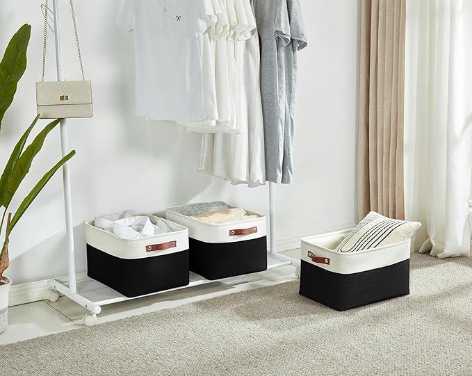 DECOMOMO Storage Bins Fabric Storage Baskets for Shelves, Linen Closet Organization Toys Nursery (Black and White, Large - 4 Pack)-Ruum Studio Home
