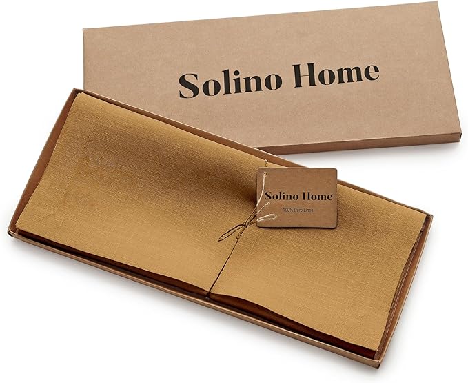 Solino Home Linen Table Runner 72 Inches Long - 100% Pure Linen Caramel Dining Table Runner 14 x 72 Inch for Fall, Autumn, Thanksgiving - Fete-Ruum Studio Home