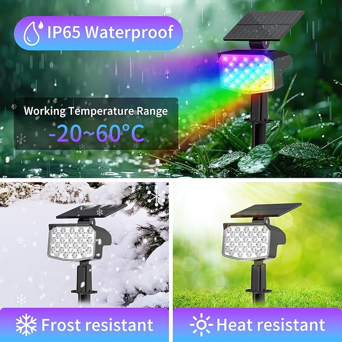 WELALO Solar Color Changing Spot Lights Outdoor, Waterproof Solar Christmas Lights with 9 Modes, Multicolor RGB Landscape Spotlights for Garden Yard Driveway Lawn Patio Pathway Decorations, 2 Pack-Ruum Studio Home