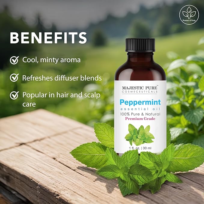 Majestic Pure Peppermint Essential Oil with Glass Dropper - 1 Fl Oz - 100% Pure and Natural Peppermint Oil - Premium Grade Essential Oils for Diffuser, Aromatherapy, Soap and Candle Making-Ruum Studio Home