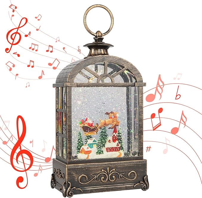 Christmas Snow Globes Lantern,Musical Snow Globes,Christmas Decorations Indoor for Home,Battery Or USB Powered,with 6 Hour Timer,Christmas Lantern for Festival Decoration,Reindeer Vehicle-Ruum Studio Home
