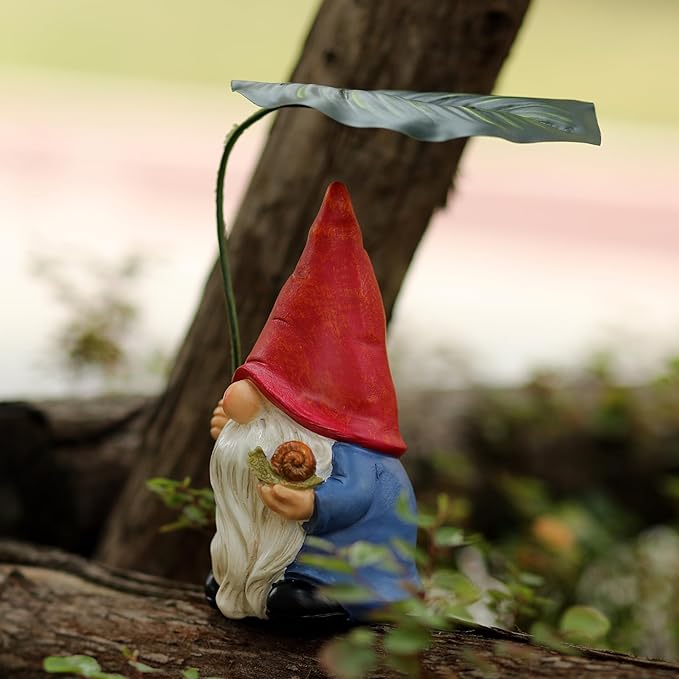 Garden Gnome Statue Decoration with Leaf Umbrella, 6.5” Figurine Ornament for Indoor Outdoor Home Patio Yard Lawn, for Gnome Lovers & Garden Enthusiasts，Mom，Women-Ruum Studio Home