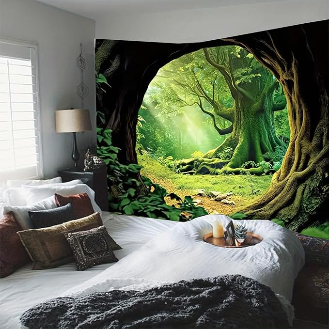 FENDROM Tree Cave Tapestry,Misty Forest Fairy Tale Wall Hanging Natural Jungle Sunshine Through Scenery Aesthetic tapestries for Living Room Bedroom Office Spring Decoration-Ruum Studio Home