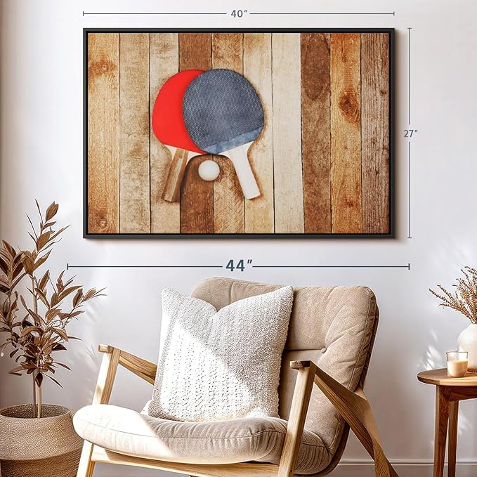 ElephantStock Ping Pong Wall Art - Horizontal Framed Canvas - 1-Piece Living Room Wall Decor - Photography Canvas Print - Brown and Red Decor for Wall - 40" X 27"-Ruum Studio Home