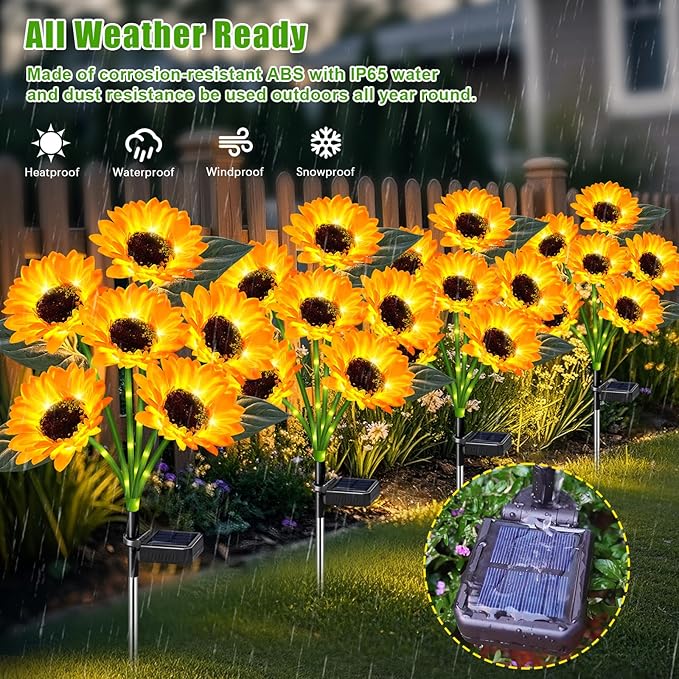Sunflower Solar Lights Outdoor Decor, 6 Pack Solar Garden Decor 36 Waterproof Solar Sunflower Outdoor Lights for Garden Patio,Flower Bed, Pathway, Gift for Women, Mom, Grandma (6 Pack)-Ruum Studio Home