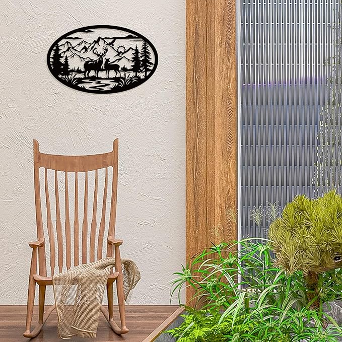 Rustic Metal Deer Cabin Sign, Christmas Gift for Living Room,Welcome Sign, Deer Outdoor Metal Wall Art, Great Gift for Hunters, Cabin Deco-Ruum Studio Home