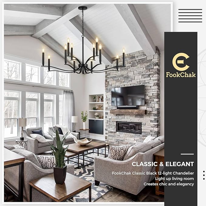 Black Living Room Chandelier 12 Light Hight Ceiling Foyer Candle Chandelier Large Dining Room Light Fixture Over Table 44in Metal Modern Chandeliers Hanging Light for Entry Master Bedroom-Ruum Studio Home