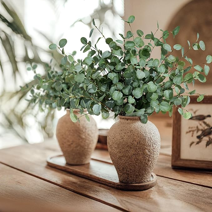 8Pcs Faux Eucalyptus Stems, 27" Artificial Eucalyptus Plants with White Frosted Coating, Fake Eucalyptus Decor Silk Greenery Leaves for Wedding Bouquets Home Decor DIY Floral Arrangements-Ruum Studio Home