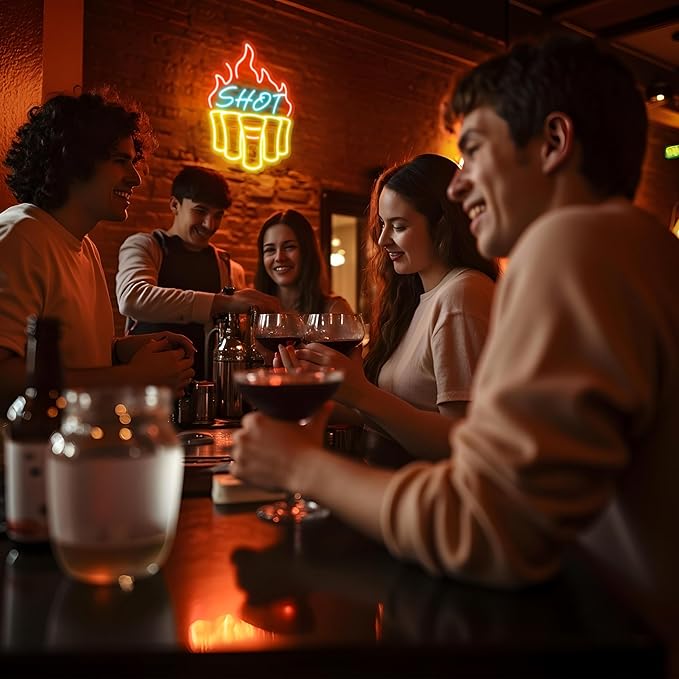 Shot Neon Signs for Wall Decor, Bar Neon Sign, Dimmable Acrylic LED Lights for Home Bar Pub Club Bistro Man Cave Restaurant Party Decorations Gift-Ruum Studio Home